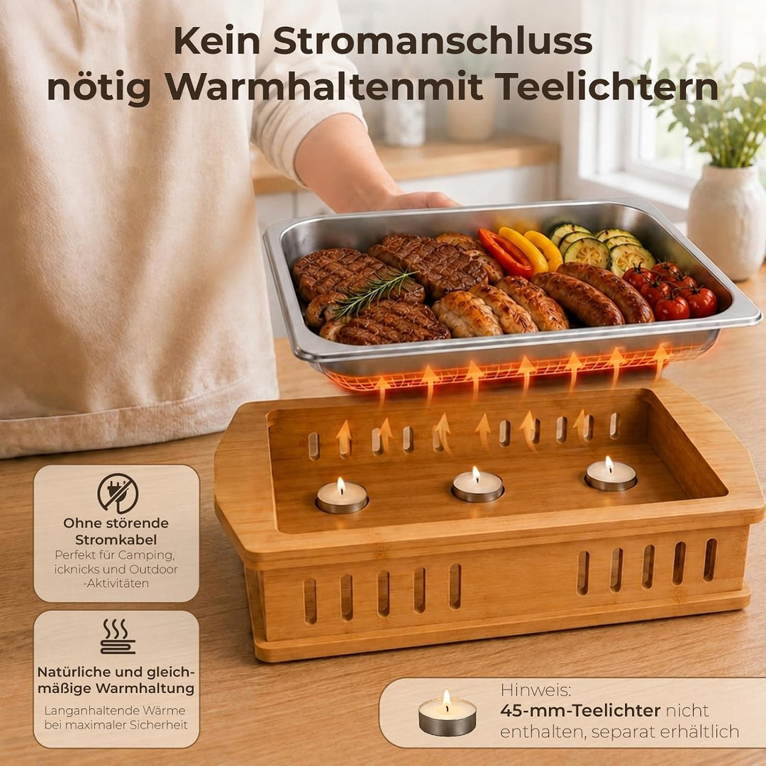 Tragbare Warmhalteplatte für Grillgut mit Edelstahlauflage 32,5x26,5x4cm | Leicht zu Reinigende BBQ
