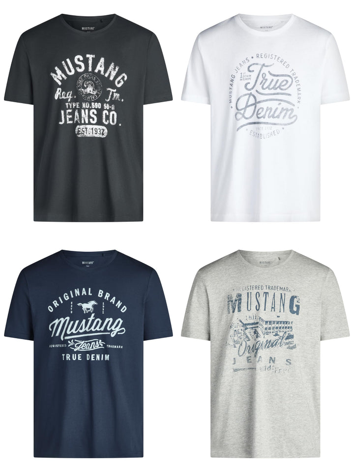 MUSTANG Tshirt Herren Baumwolle Regular Fit 4er Pack Set Rundhals Kurzarm Sommer Tee Shirt Logoprint