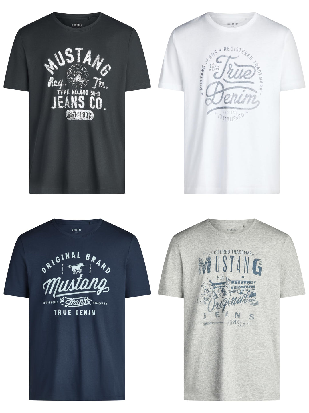 MUSTANG Tshirt Herren Baumwolle Regular Fit 4er Pack Set Rundhals Kurzarm Sommer Tee Shirt Logoprint