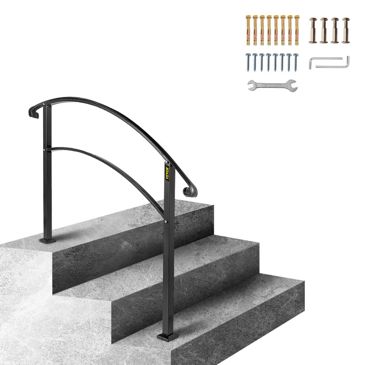 Happybuy Handläufe für Outdoor-Stufen, Fit 1 oder 3 Stufen Outdoor Treppengeländer, Schwarz Schmiede