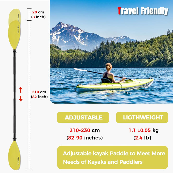 XUXIAKE Kajak Paddels mit Aluminium Schaft und PP Klinge, 210-230 cm, 230-250 cm Einstellbar Doppelp