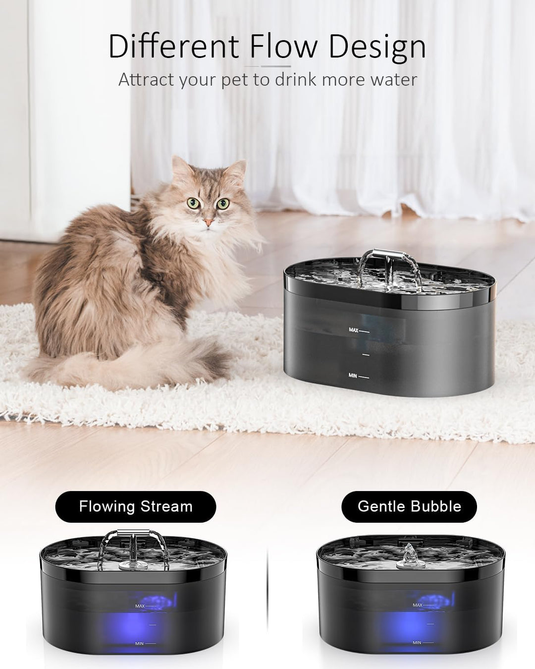 Katzenbrunnen, Trinkbrunnen für Katze2,2L,Katzenbrunnen für Katzen，automatischer Haustierbrunnen mit