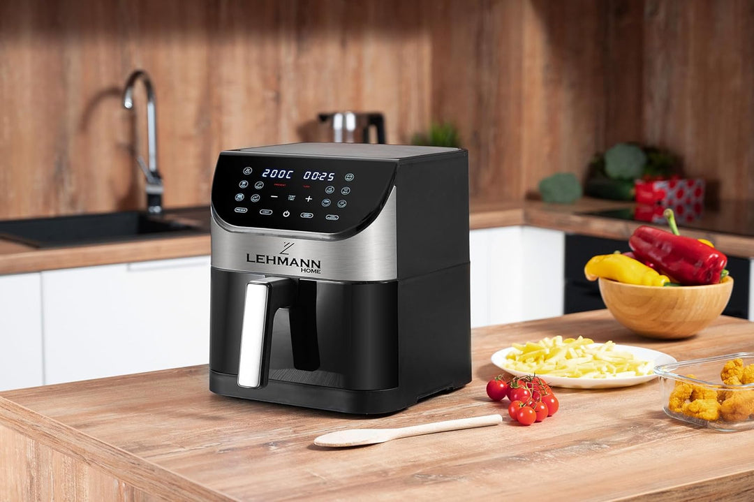 LEHMANN Heissluftfritteuse 6L mit Sichtfenster, 1500 W, Air Fryer mit 12 Programmen, Temperaturkontr