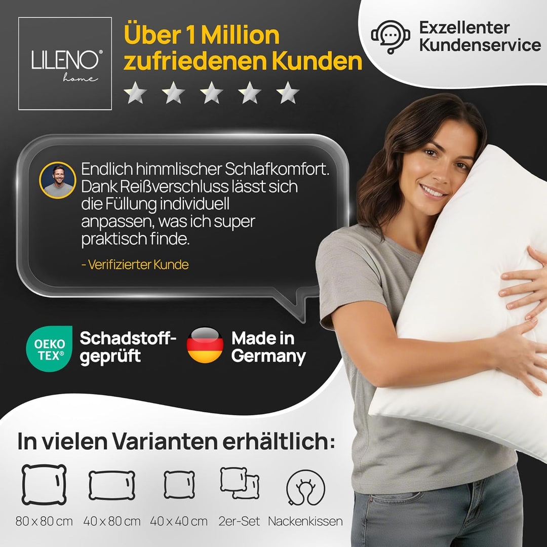 LILENO HOME Kopfkissen 40x60 cm [4er Set] als Kissen-Füllung - Bett oder Deko Kissen mit Reissversch