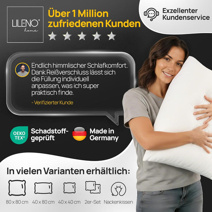 LILENO HOME Kopfkissen 40x60 cm [4er Set] als Kissen-Füllung - Bett oder Deko Kissen mit Reissversch