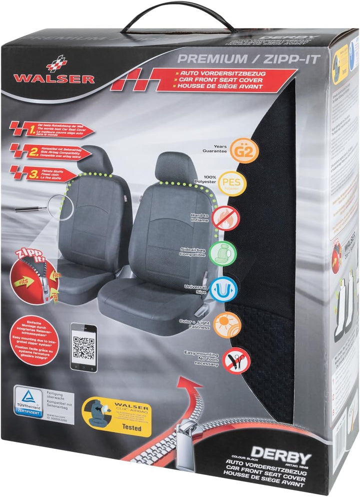 Walser Auto-Sitzbezug 2 Vordersitzbezüge Derby mit Reissverschluss, Zipp-IT Premium Auto-Schonbezüge