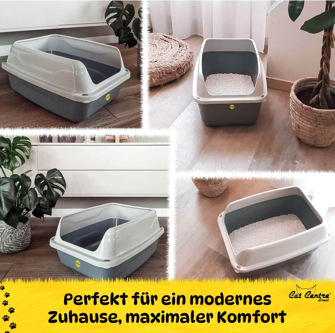 Cat Centre Katzenklo Offen Mit Hohem Rand Katzentoilette Ohne Deckel Grau L 56 x 39 cm, L Grau
