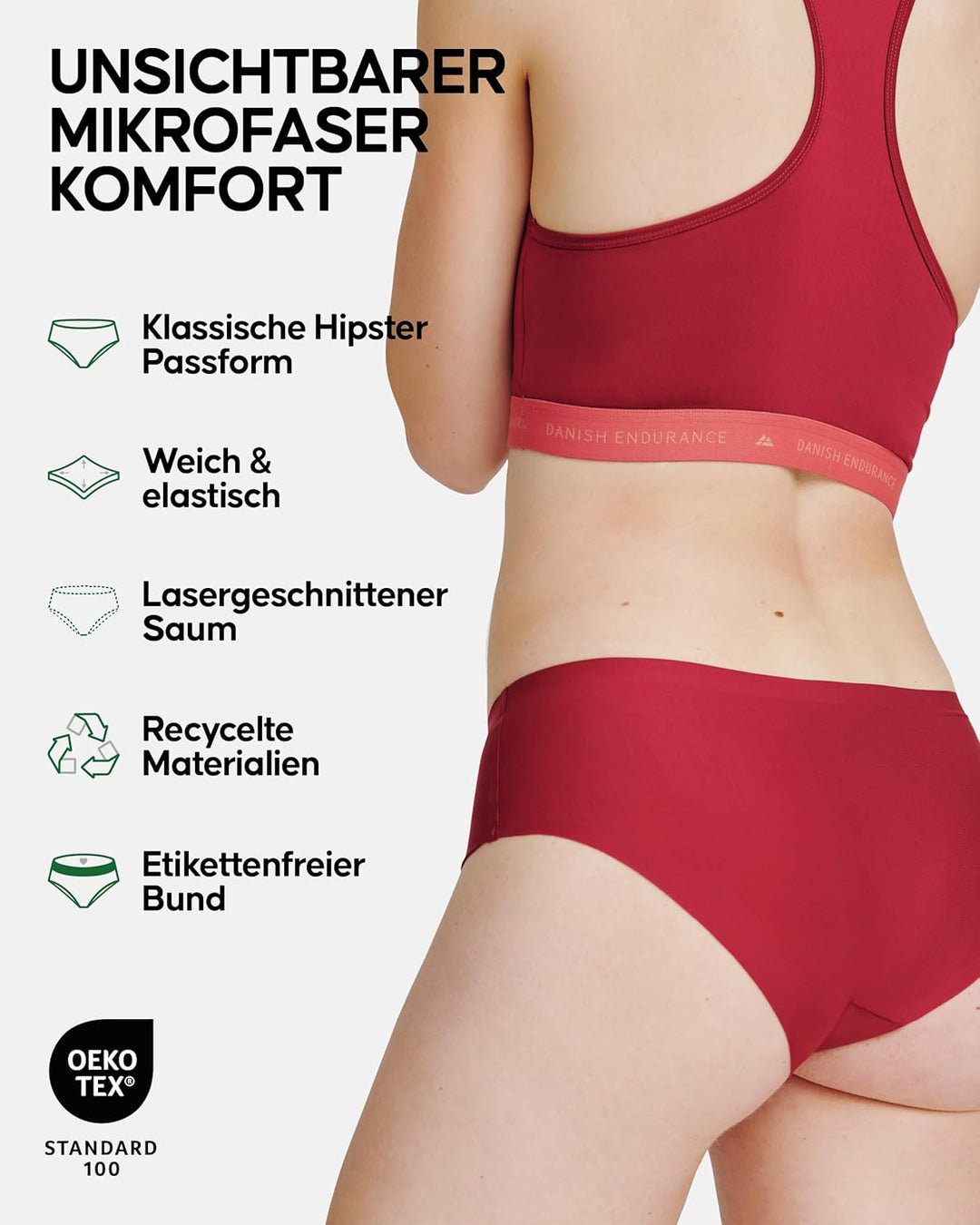 DANISH ENDURANCE Unsichtbare Hipster Panties aus Mikrofaser (3er | 5er Pack), Sport Panties, Damen S