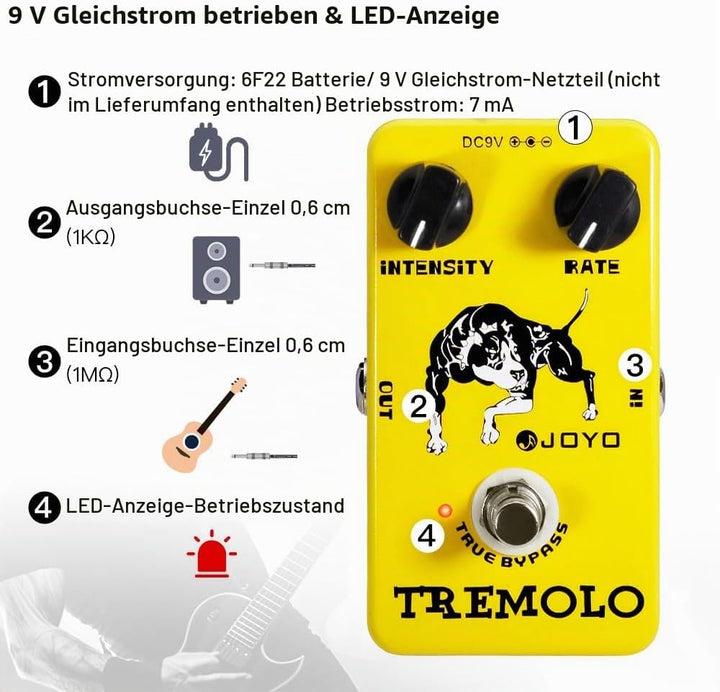 JOYO Tremolo-Effektpedal Beloved Old Amps Photoelektrische Röhrenschaltung Tremolo für E-Gitarren-Ef