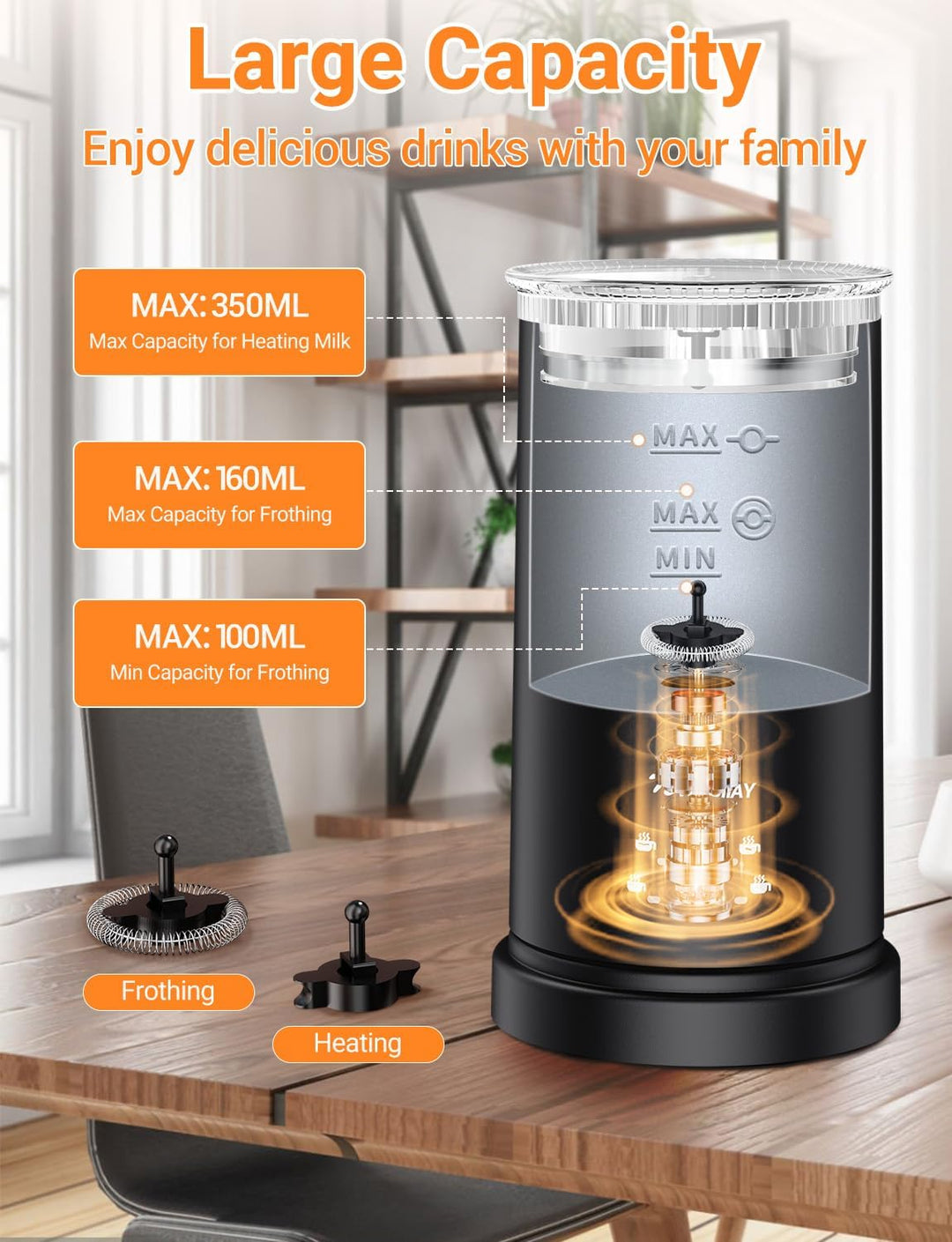 5 in 1 Milchaufschäumer Elektrisch 600W Automatischer Milchaufschäumer für heissen kalten Milchschau