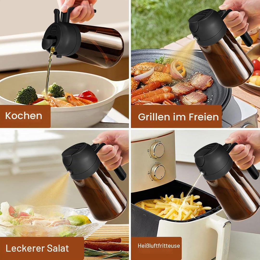 YARRAMATE 2 Stück 470ml Lichtblockierender dunkler Ölsprüher zum Kochen, 2-in-1 UV Schutz ölzerstäub