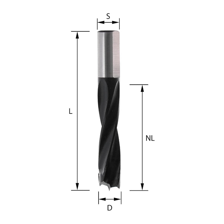ENT 22284 Dübelbohrer HW, Schaft (S) 10 mm, Durchmesser (D) 8 mm, NL 43 mm, SL 20 mm, L 70 mm, Recht