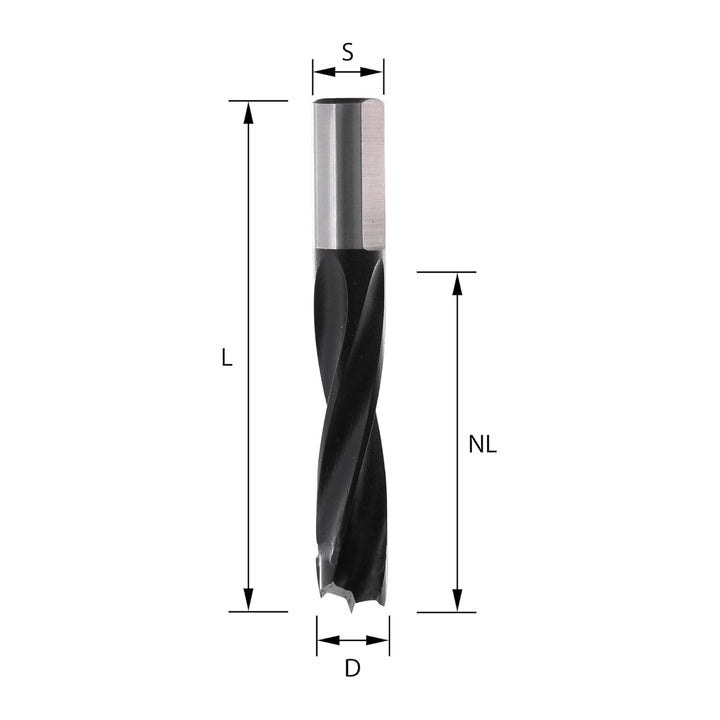 ENT 22284 Dübelbohrer HW, Schaft (S) 10 mm, Durchmesser (D) 8 mm, NL 43 mm, SL 20 mm, L 70 mm, Recht