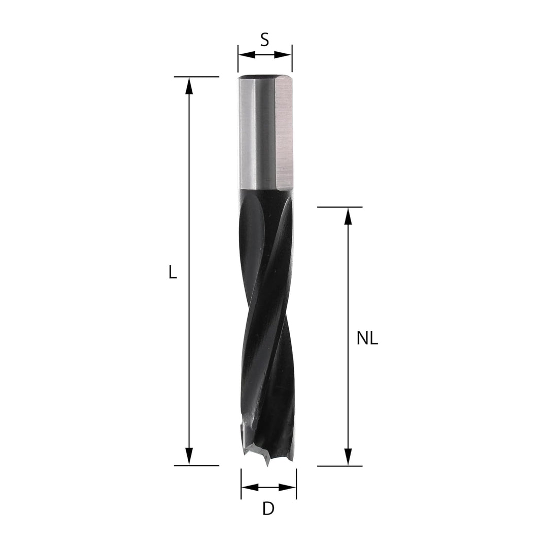 ENT 22286 Dübelbohrer HW, Schaft (S) 10 mm, Durchmesser (D) 10 mm, NL 43 mm, SL 20 mm, L 70 mm, Rech