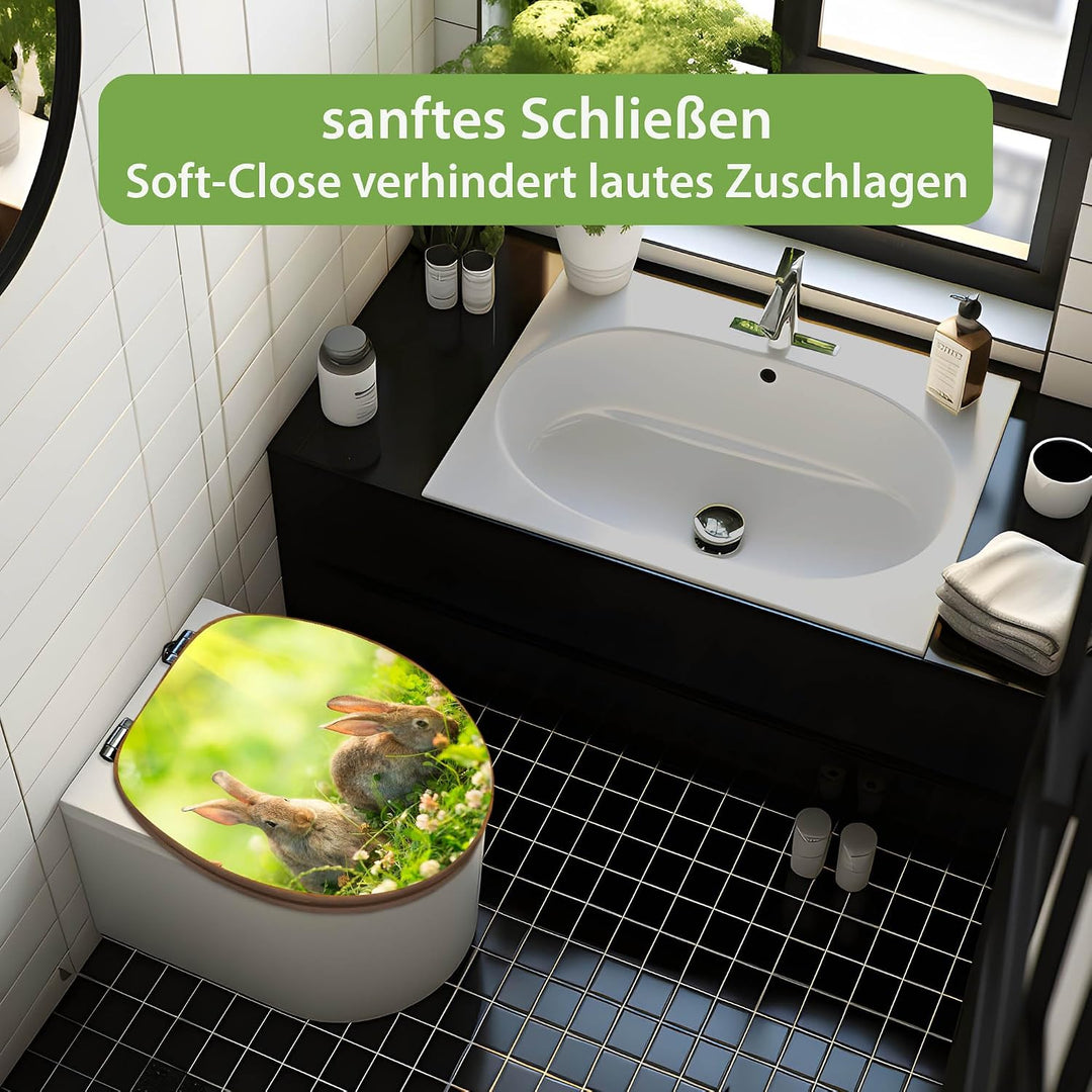banjado Design WC Sitz Bambus Absenkautomatik 45,8x37,5cm - Toilettendeckel mit Absenkautomatik Holz