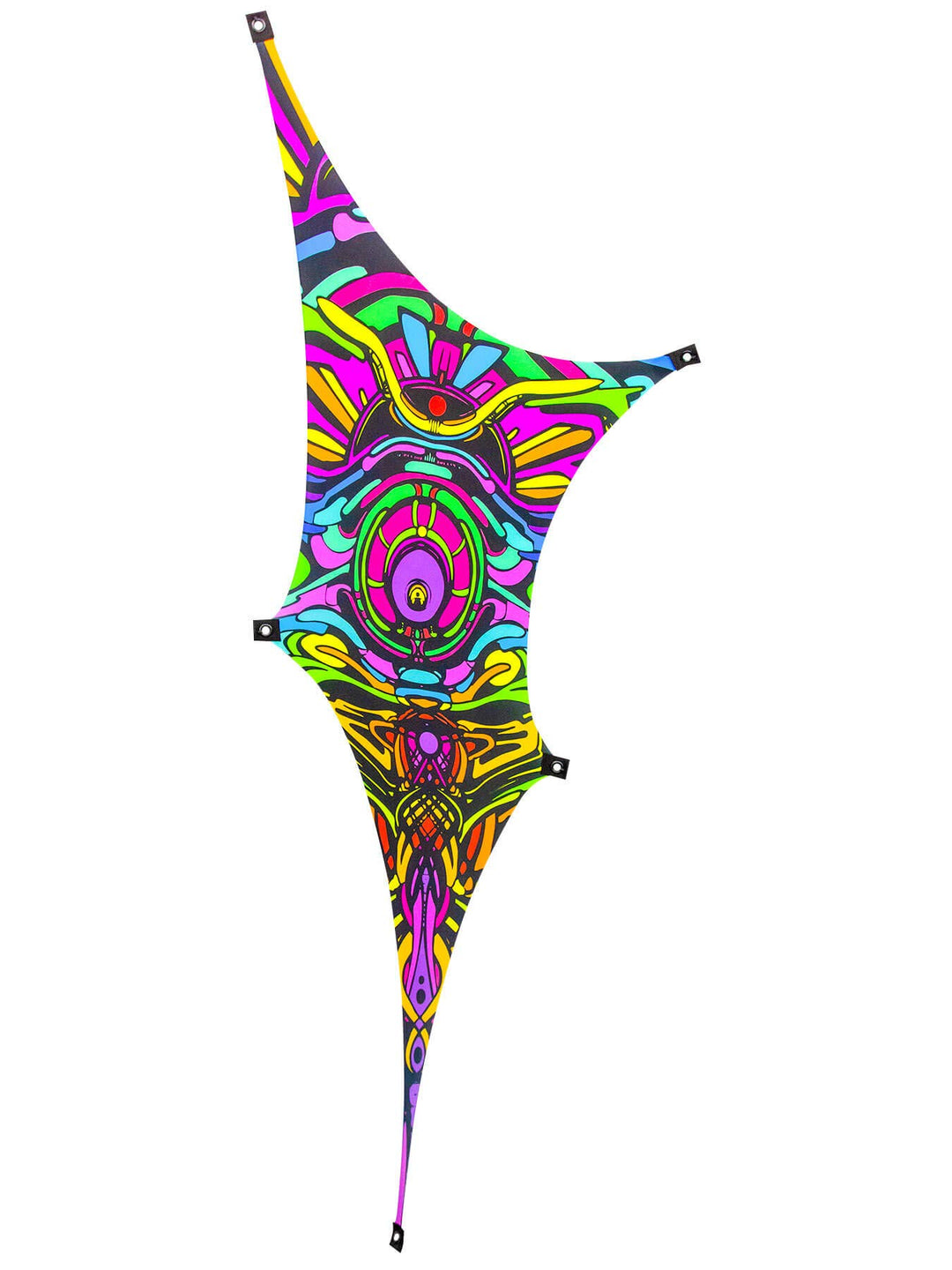 PSYWORK Schwarzlicht Segel Spandex | Dreieck S Dragon Temple II Right | 1,25 x 1,75m | UV-aktiv | Le