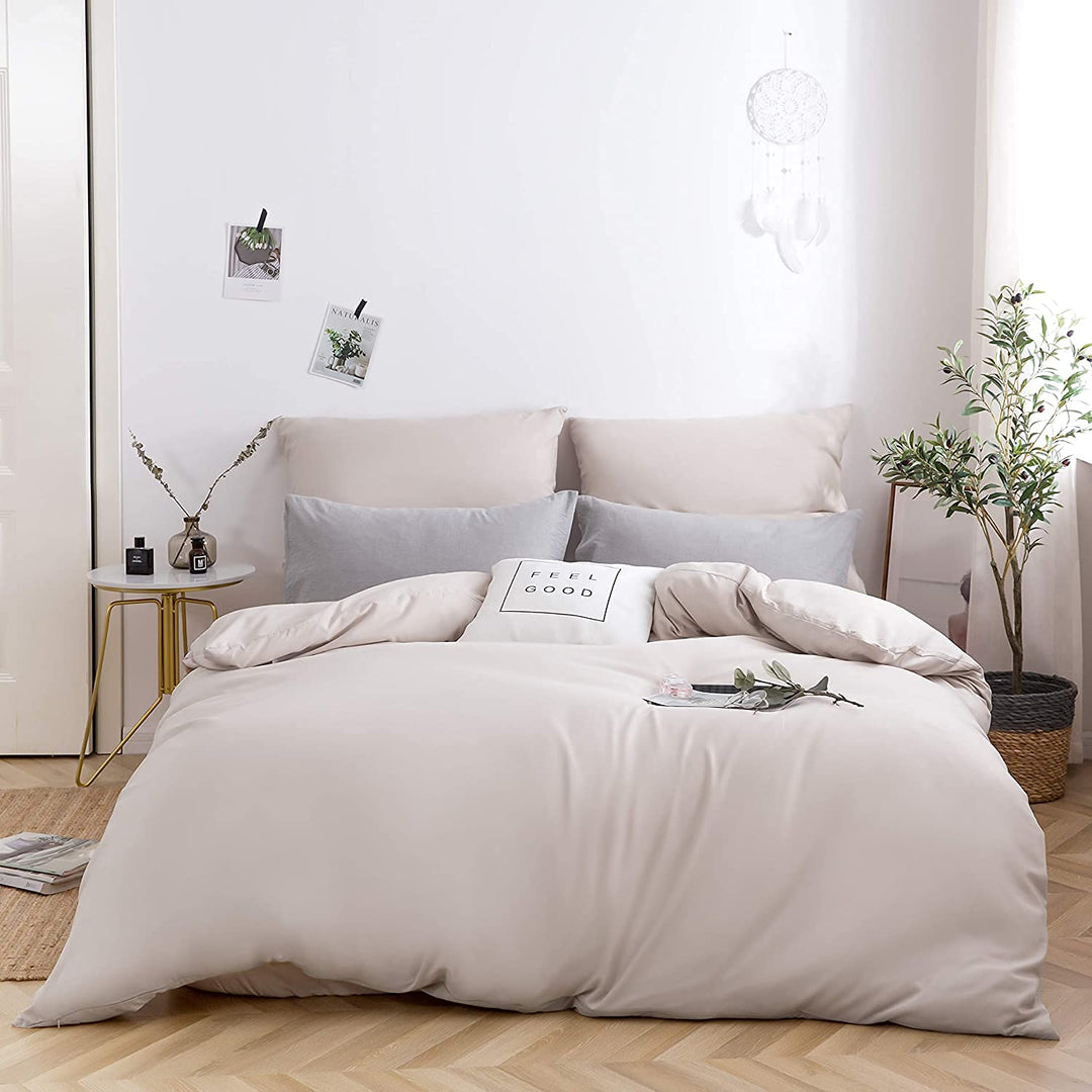 AYSW Bettwäsche 4 TLG gebürstet Microfaser 2 Bettbezug 135x200cm + 2 Kopfkissenbezug 80x80cm mit Rei