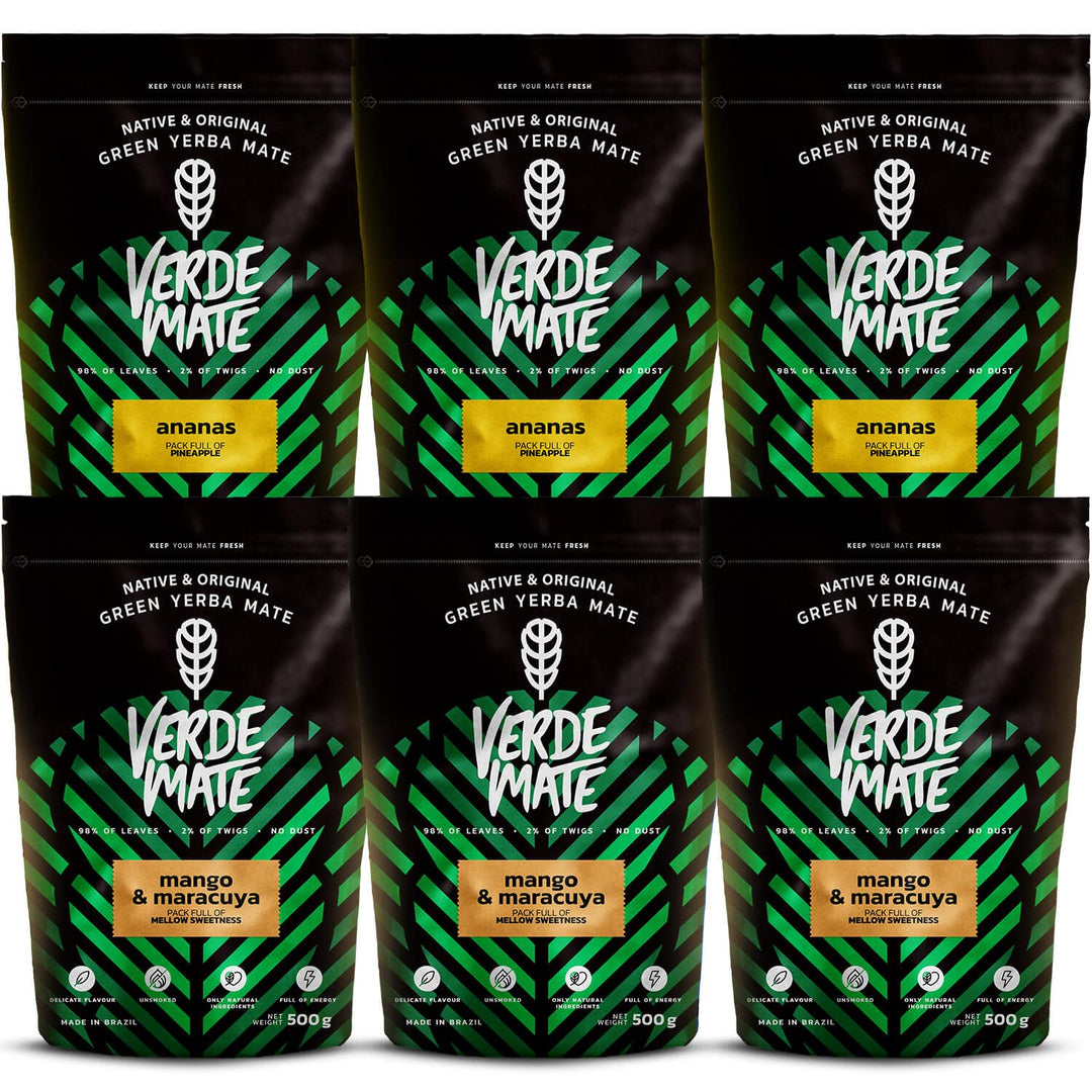 Mate Tee Verde Mate Set - Yerba Mate aus Brasilien Ananas, Mango & Maracuya 6x500g - Luftgetrocknet,