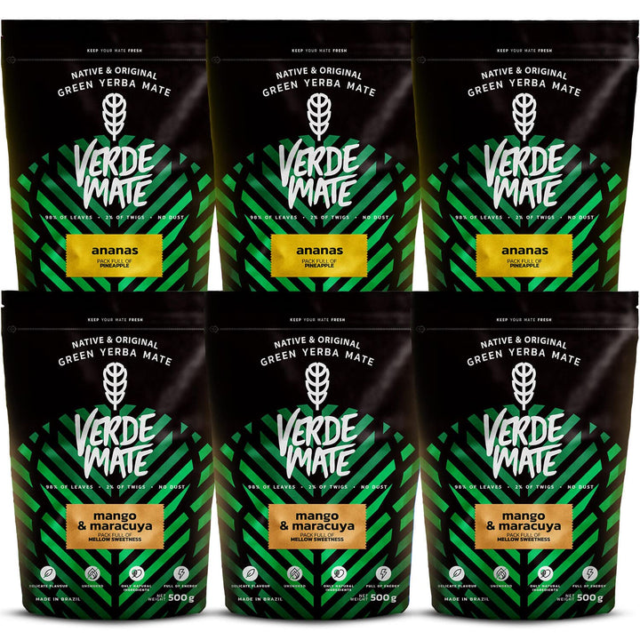 Mate Tee Verde Mate Set - Yerba Mate aus Brasilien Ananas, Mango & Maracuya 6x500g - Luftgetrocknet,