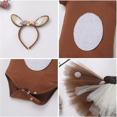 FYMNSI Baby Mädchen Weihnachtsoutfit Rentier Kostüm Baumwolle Body + Tütü Rock + Stirnband 3tlg Set