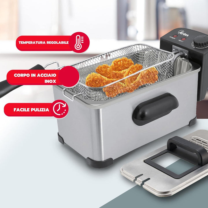 ARDES - AR1D30 Fritteuse 3 Liter, Fritteuse für Fisch, Pommes frites und Huhn, Öl-Fritteuse, Höchstt