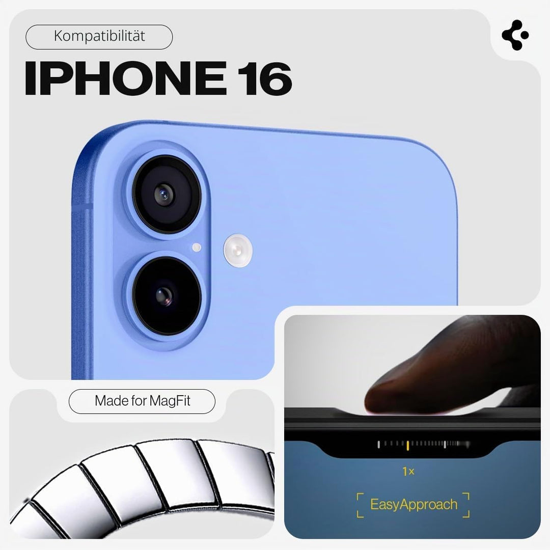 Spigen Tough Armor (AI) MagFit Hülle für iPhone 16, Kompatibel mit MagSafe Zubehör -Gunmetal Gunmeta