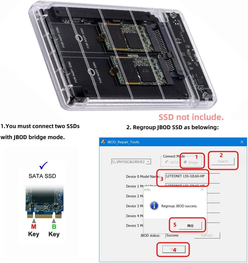 NFHK Dual NGFF B+M-Key M.2 SSD Karte JOBD Raid0 Span Bridge zu USB3.0 Typ-C USB-C 2.5Zoll SATA Combo