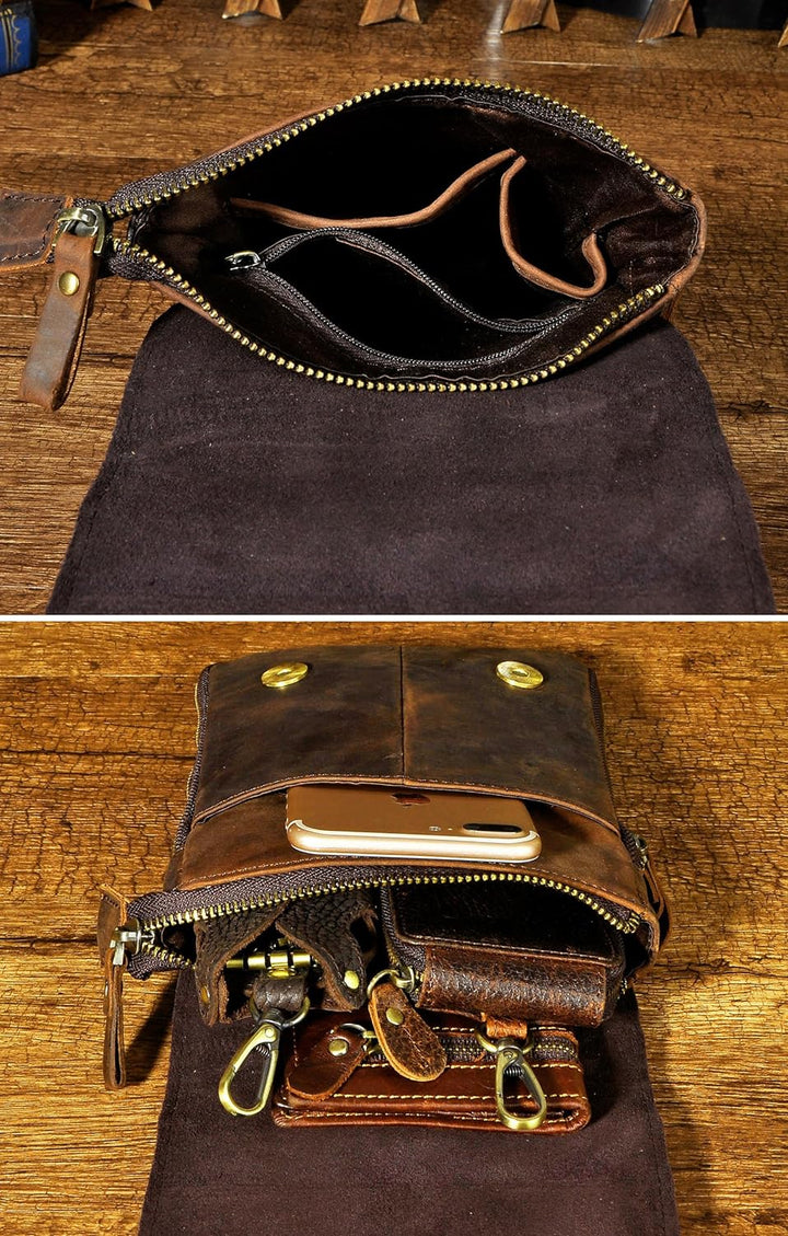 Le'aokuu Herren Verrückt Pferd Leder Tasche Freizeit Universität Schultasche Reisetasche Schultertas