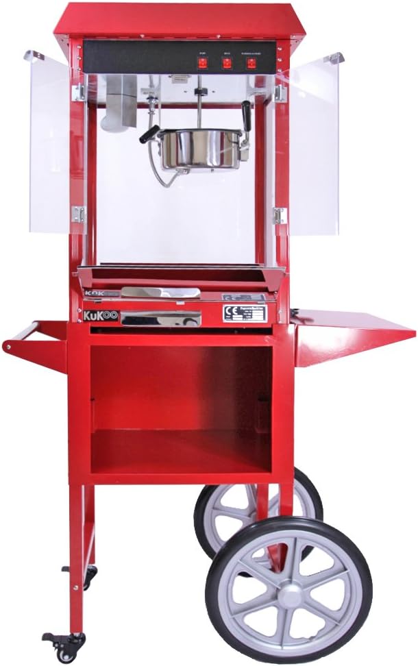 Professionelle Popcornmaschine mit Trolley aus Stahl, für Süssigkeiten, Karamell, Kapazität 230 g, e