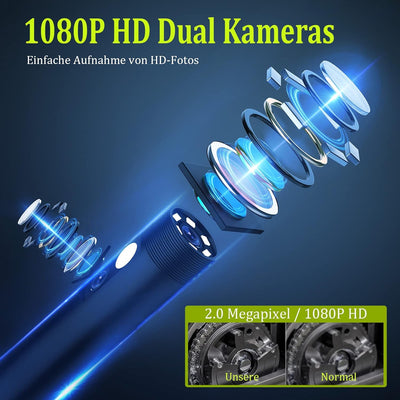 5,0 Zoll IPS Bildschirm 1080P HD Dual Kameras Endoskopkamera mit Licht, 5M Industrie Boroskopkamera