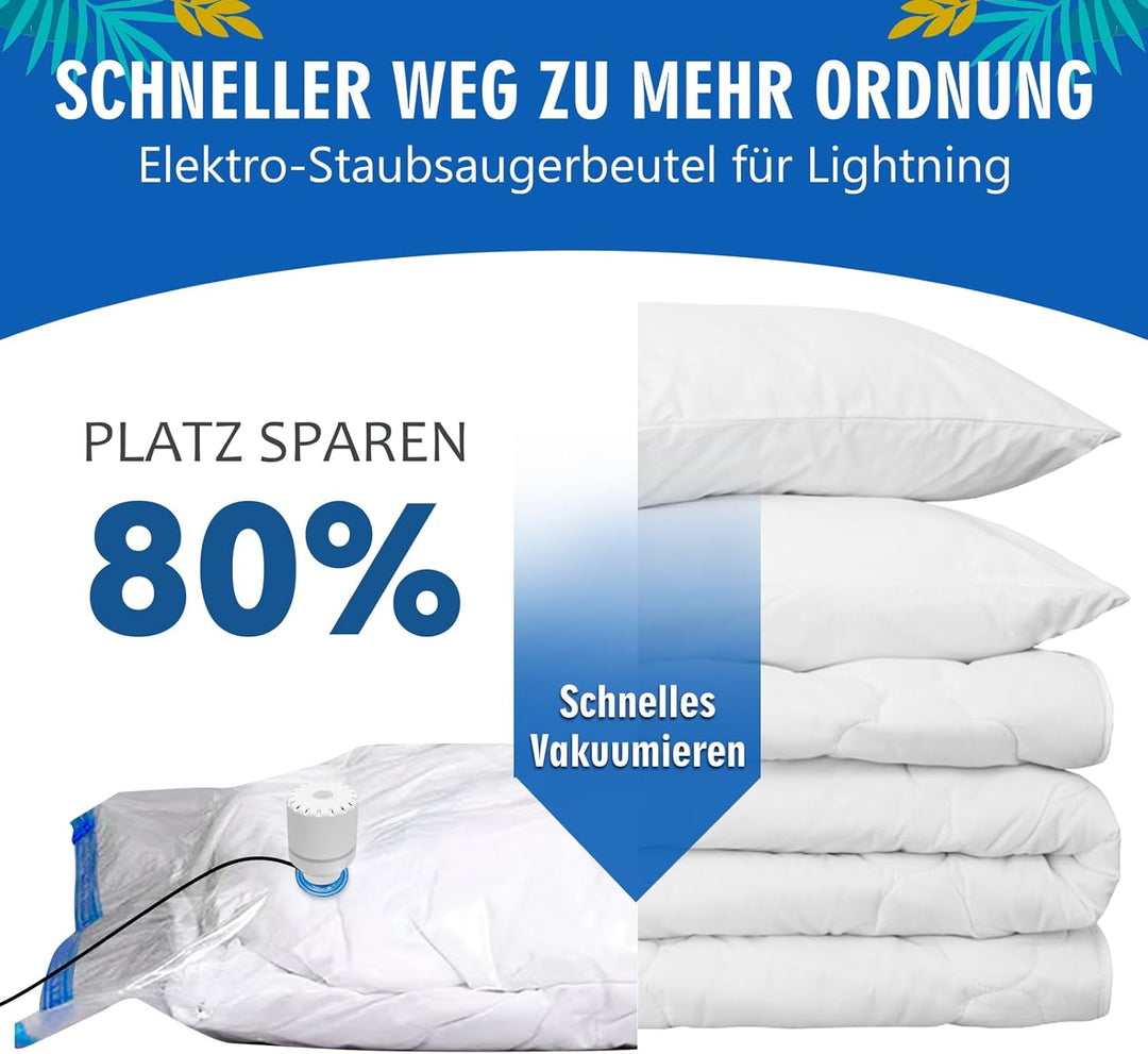 Vakuumbeutel für Kleidung mit elektrischer Luftpumpe, Transparent Vakuumbeutel 12 Pack Aufbewahrungs