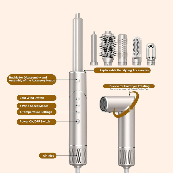 UKLISS 7 in 1 Hairstyler Pro Airstyler Ionen Föhn High-speed Haartrockner Heissluft Lockenwickler Th