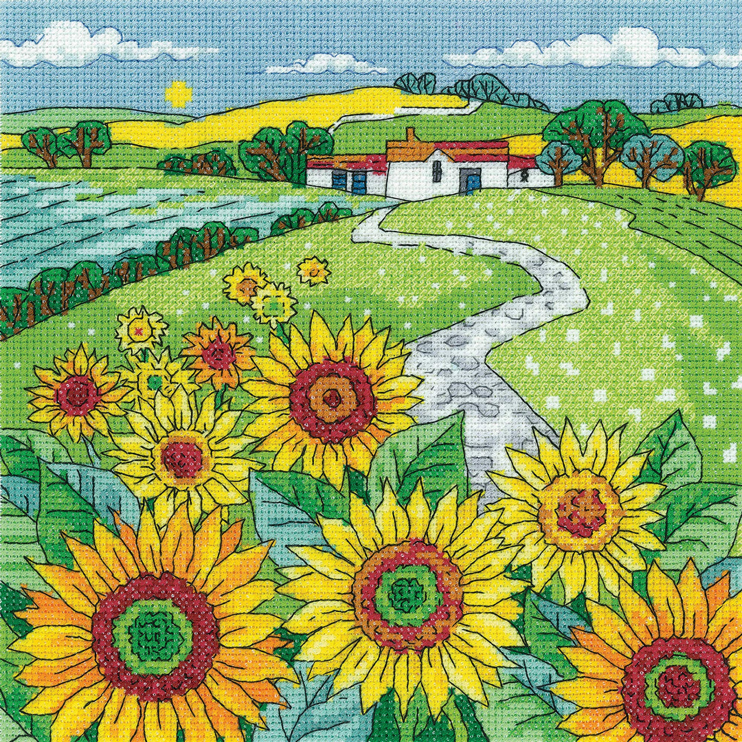 Heritage Kreuzstich Set Aida "Sonnenblumenlandschaft", Zählmuster, KCSF1542-A, 20,5x20,5cm
