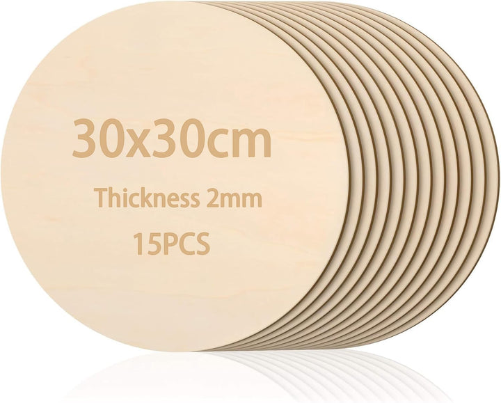 JMIATRY 15 Stück Holzscheiben 30cm Durchmesser, Holzplatte Rund 30cm - 2mm dicke, Holzplatten Zum Ba