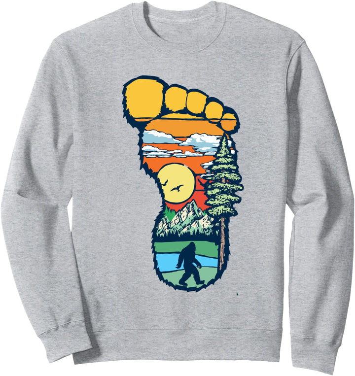 Bigfoot Footprint Artistic Outdoors Sunset Trees & Mountains Sweatshirt