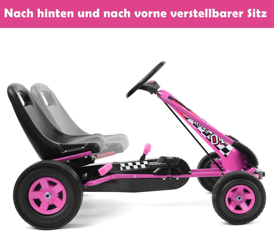 GOPLUS Gokart ab 3-8 Jahre, Kinderfahrzeug mit Verstellbarem Sitz, Tretauto aus Gummireifen, Flexibl