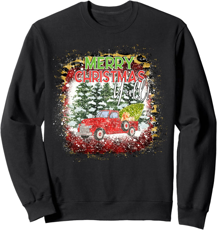 Merry Christmas Y'all Red Truck Vintage Plaid Leopardenmuster Sweatshirt