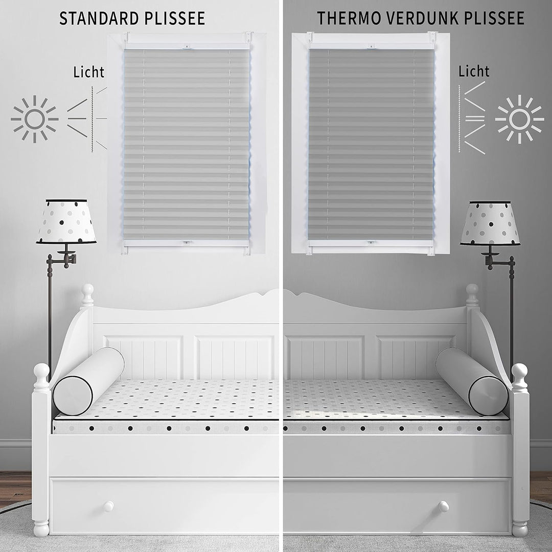 DECOOR Plissee ohne Bohren Thermorollo 80cm x 100cm Faltrollo Rollo für Fenster und Tür Nicht-invasi