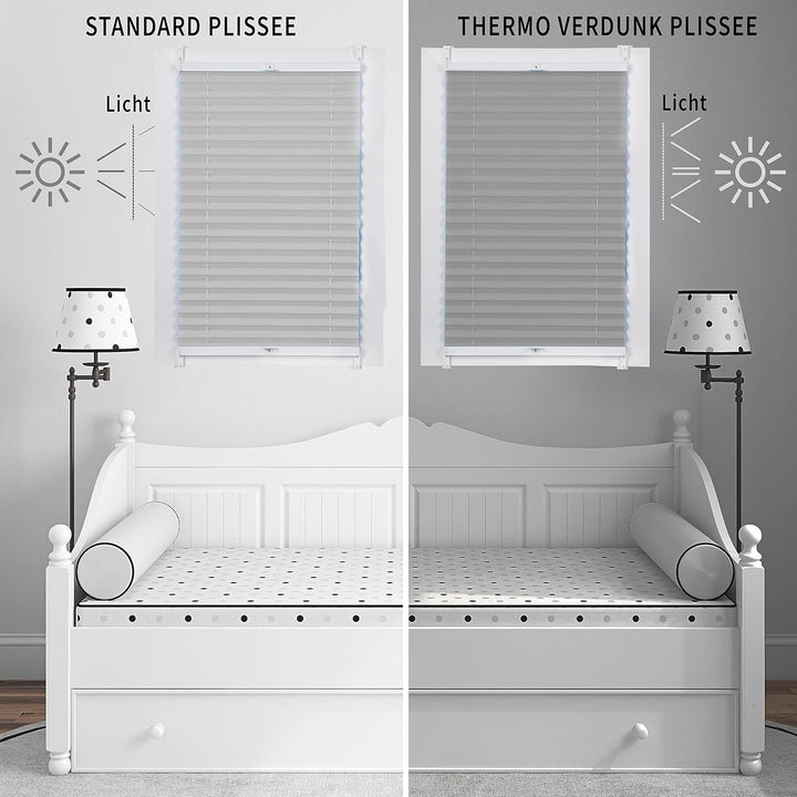 DECOOR Plissee ohne Bohren Thermorollo 80cm x 100cm Faltrollo Rollo für Fenster und Tür Nicht-invasi