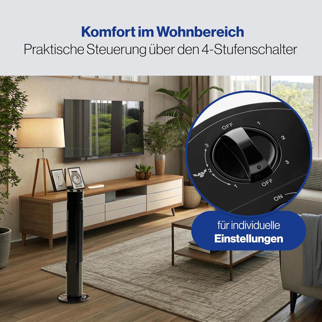 Clatronic Tower-Ventilator, TVL 3770, 3 Geschwindigkeitsstufen, 75° oszillierend (abschaltbar), 120