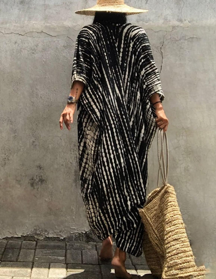 Damen Boho Strandkleid Badeanzug Bedecken Pareos Kimono Cardigan Maxikleid mit Gürtel Bluse Bikini C