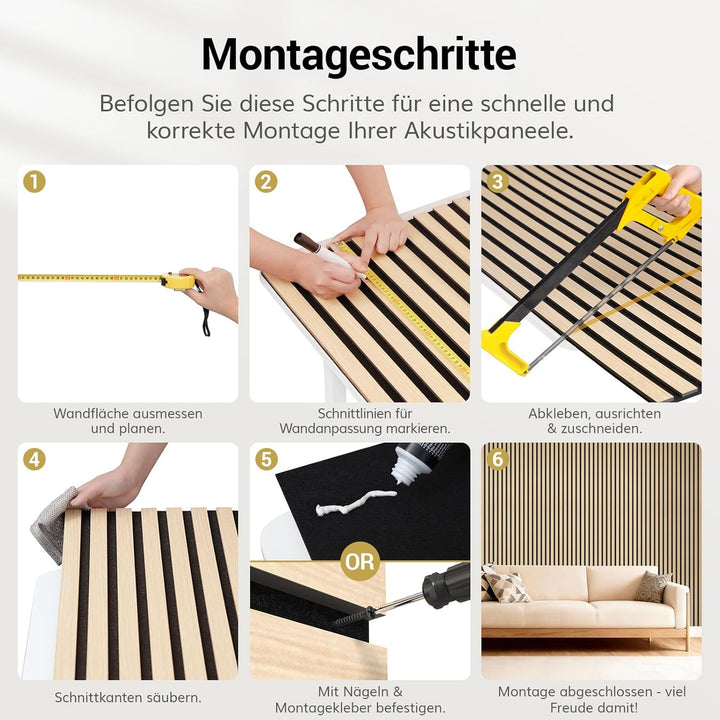 TONOR Akustikpaneele holz, 4 Stück 120 x 60cm - 2,88m² Wandpaneele holz Holzpaneele wand als Schalls