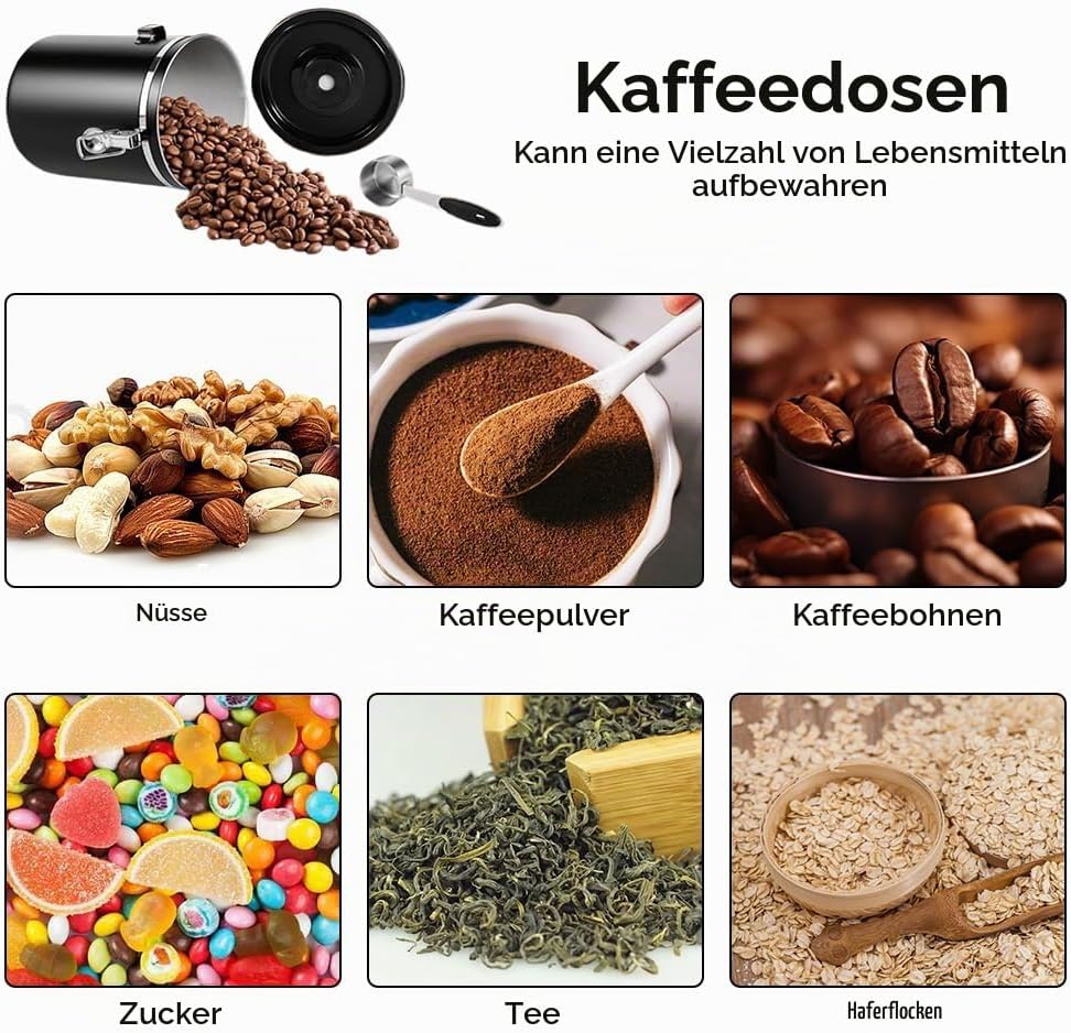 Kaffeedose, Kaffeebohnenbehälter, Vakuum Kaffee Dose, 2,8 L Kaffeebohnen aus Edelstahl, mit Datumsan