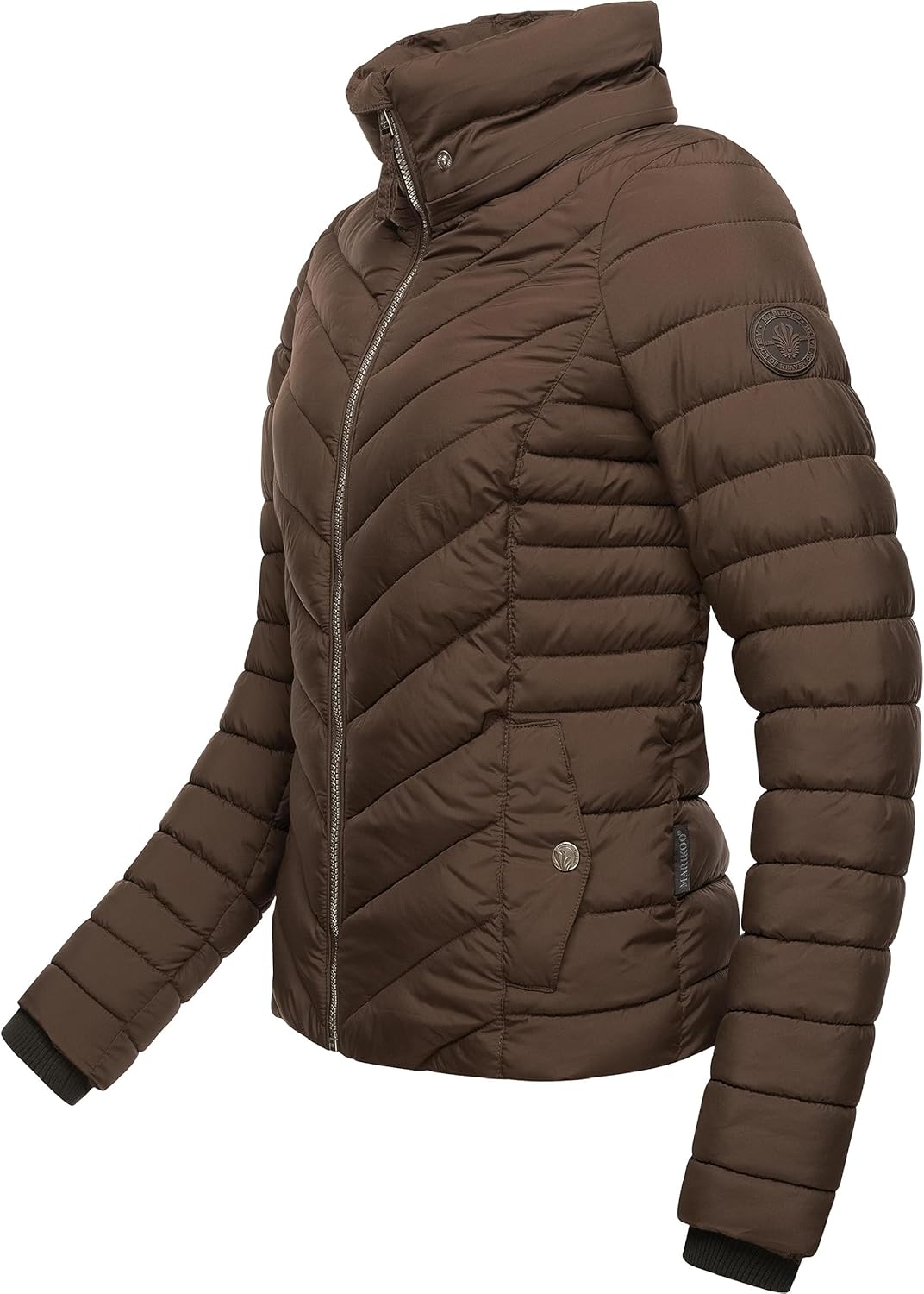 MARIKOO Damen Übergangsjacke leichte Steppjacke kurz mit Abnehmbarer Kapuze Kagomee XS-XXL XL Dark C
