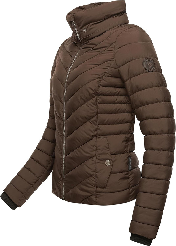 MARIKOO Damen Übergangsjacke leichte Steppjacke kurz mit Abnehmbarer Kapuze Kagomee XS-XXL XL Dark C