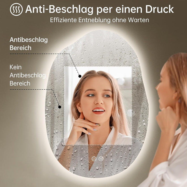 Spiegel mit Beleuchtung Asymmetrischer LED Badspiegel 60 x 80 cm mit Touch-Schalter, Dimmbar 3 Licht