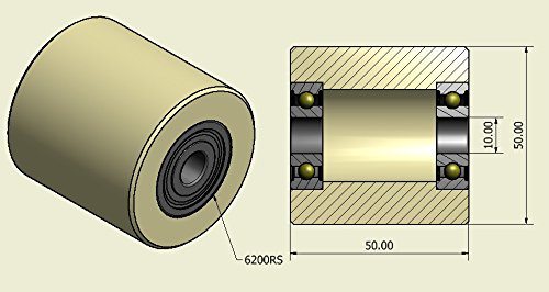 (50-50-10) 4 x 50 mm Durchmesser gefräste Nylon-Rollen hergestellt in der EU (50 mm breit - 10 mm La