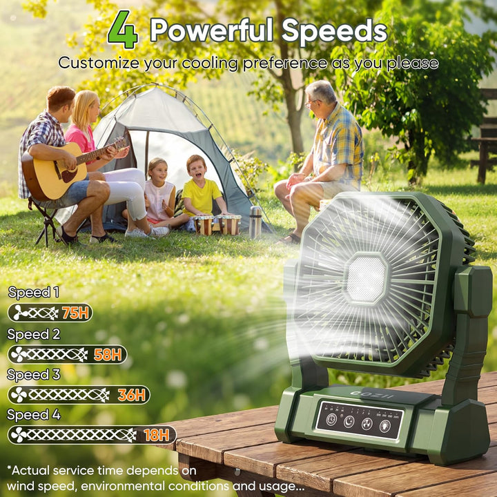 COZII Camping Ventilator, 20000mAh Tischventilator USB Ventilator Akku mit Licht, 4 Geschwindigkeite