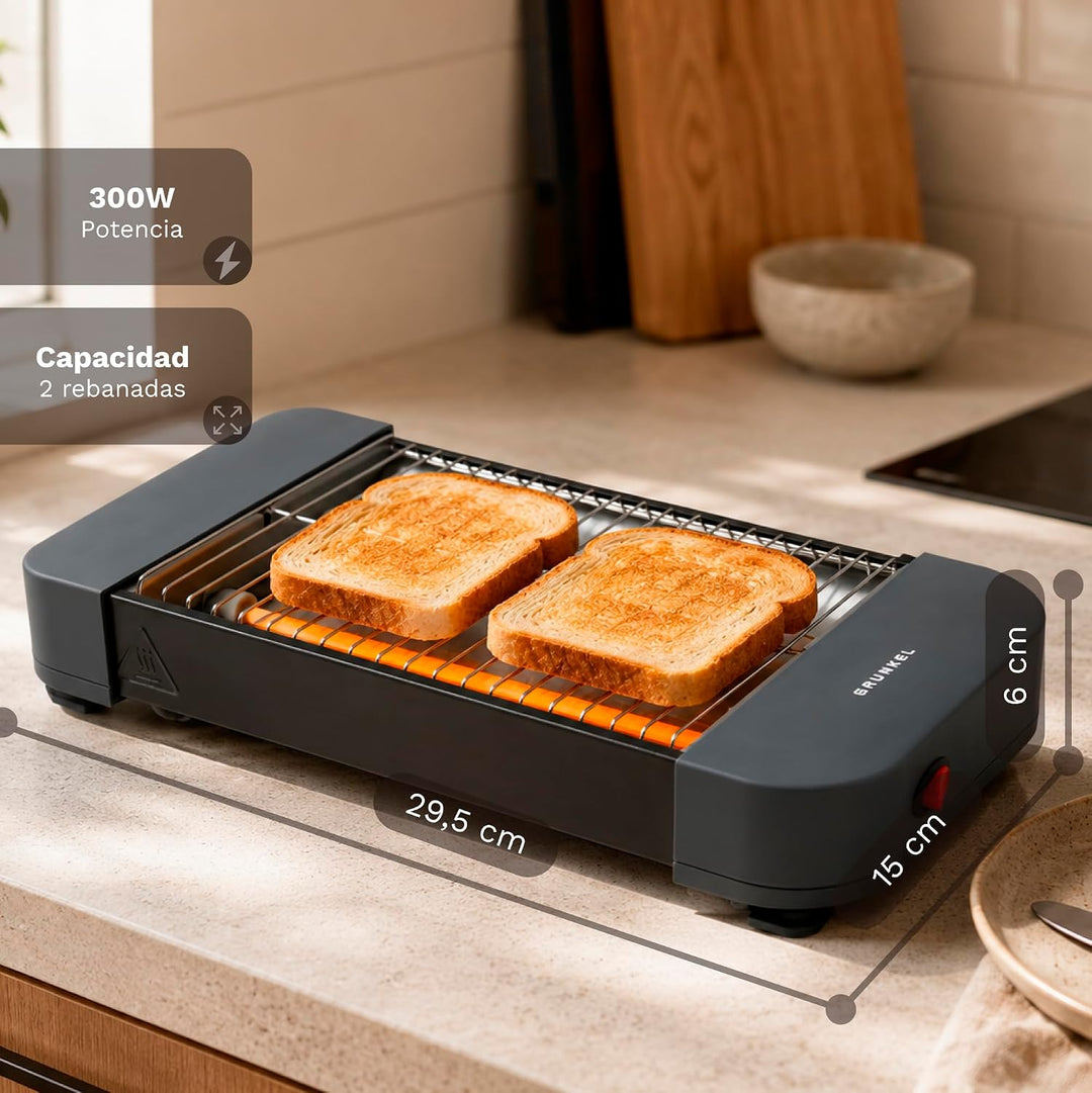 Grunkel Toaster mit 300 W und geeignet für 1 Brotscheibe mit On/Off und ohne Timer. Krümelschublade