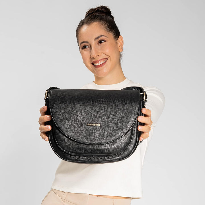 Lazarotti Bologna Leder Umhängetasche Damen | längenverstellbarer Schultergurt & 3 Fächer | grosse C